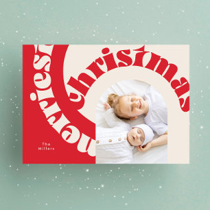 Rode Moderne Vetgedrukte Typografie Kerst één foto Feestdagenkaart