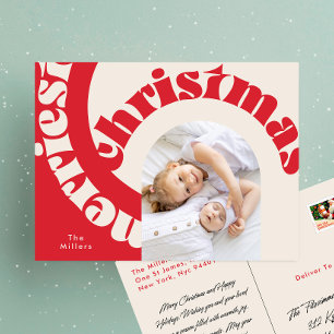 Rode Moderne Vetgedrukte Typografie Kerst één foto Feestdagenkaart