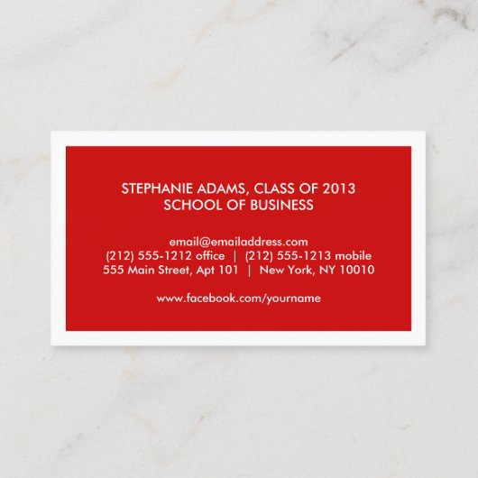 RODE MODERNE VISITEKAARTJE VOOR COLLEGE STUDENTEN CONTACTKAARTJE (Achterkant)