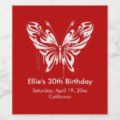 Rode Moderne Vlinder Verjaardag Aanpasbare Tekst Wijn Etiket (Enkel label)