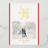 Rode moderne vrolijke 1 foto  folie feestdagenkaart (Voorkant)