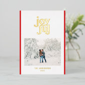 Rode moderne vrolijke 1 foto  folie feestdagenkaart (Staand Voorkant)