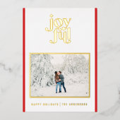 Rode moderne vrolijke 1 foto folie kerstkaart folie feestdagenkaart (Voorkant)