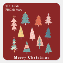 Rode Moderne Winter Kerstbomen Vakantie Vierkante Sticker
