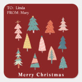 Rode Moderne Winter Kerstbomen Vakantie Vierkante Sticker (Voorkant)