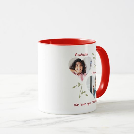 Rode Moederdag Hart 2 foto gepersonaliseerd Mok (Voorkant rechts)