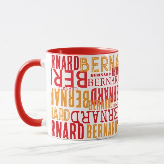 Rode mok met koele typografie van namen (Links)