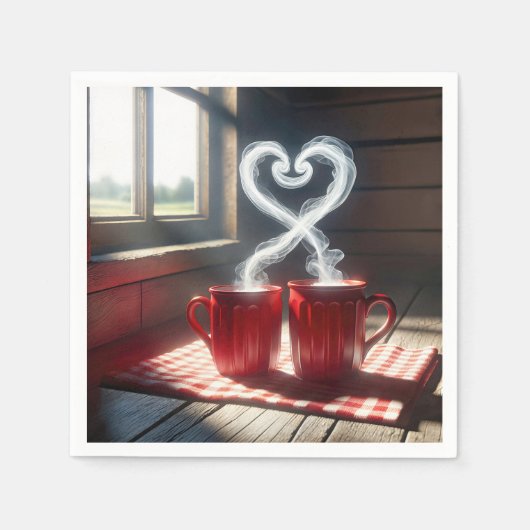 Rode Mokken met stomende hartverbinding Servet (Voorkant)