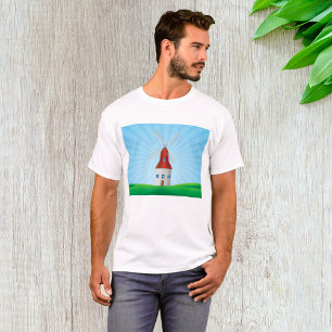 Rode Molen op Groene Heuvels Blauwe Lucht T-shirt