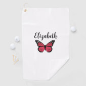 rode monarch vlinder aangepaste naam dames golfhanddoek (Insitu)