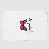rode monarch vlinder aangepaste naam dames golfhanddoek (Horizontaal)