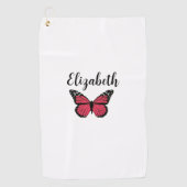 rode monarch vlinder aangepaste naam dames golfhanddoek (Voorkant)