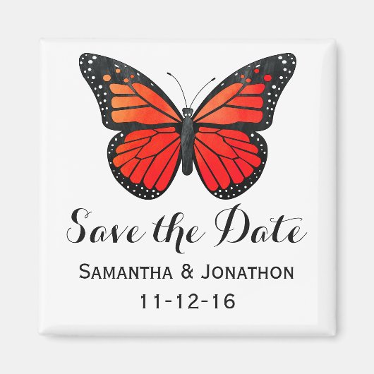 Rode Monarch Vlinder Bruiloft Save the Date Magneet (Voorkant)