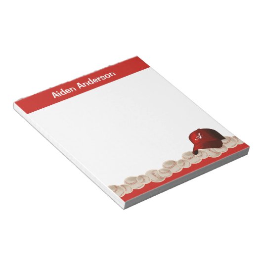 Rode Monogram Baseball Pet Notitieblok (Schuin)