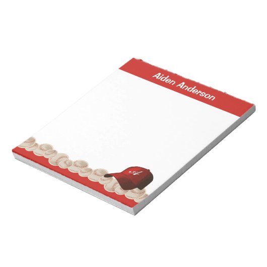 Rode Monogram Baseball Pet Notitieblok (Linkerzijde)