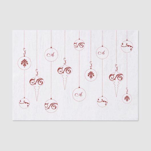 Rode Monogram Bauble Hangende Ornamenten Kerst Tissuepapier (Voorkant)