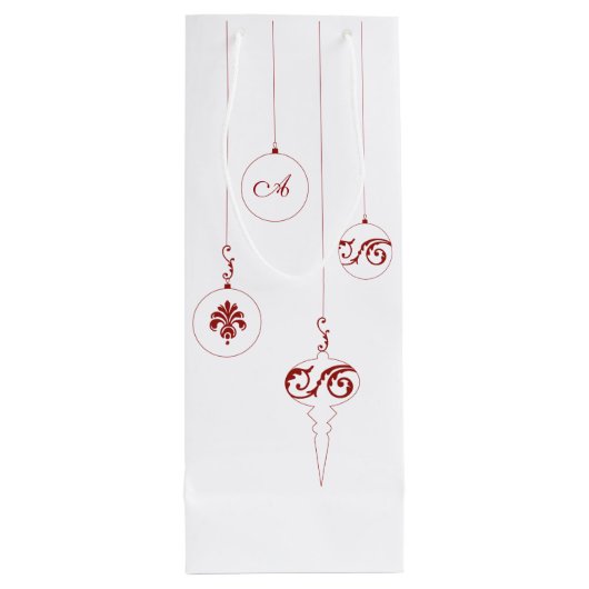Rode Monogram Bauble Kerstversieringen Wijn Cadeautas (Achterkant)