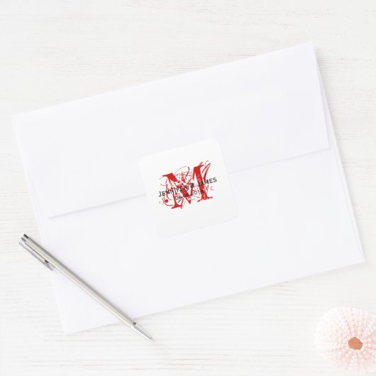 Rode Monogram bruiloft gunst Stickers (Envelop)