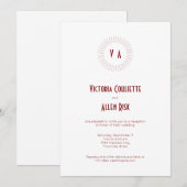 Rode Monogram Cirkel Minimalistische Receptie Kaart (Voorkant / Achterkant)