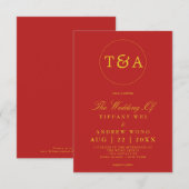 Rode Monogram Elegant Chinees bruiloft Kaart (Voorkant / Achterkant)