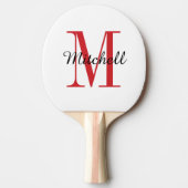 Rode monogram en naam op maat tafeltennisbatje (Voorkant)
