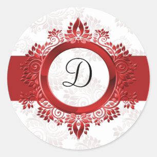 rode monogram envelop ronde sticker