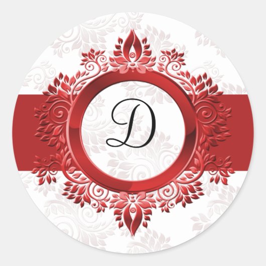 rode monogram envelop ronde sticker (Voorkant)