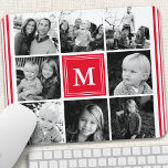Rode monogram familie foto collage muismat<br><div class="desc">Monogram Family Photo Collage. Pas dit douaneontwerp met uw eigen monogram initiaal of tekst aan.</div>