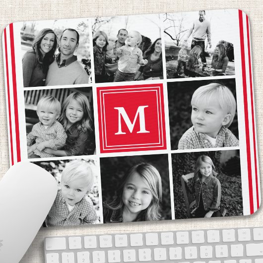 Rode Monogram Familiefotocollage Muismat
