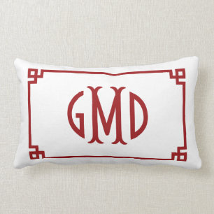 Rode monogram Griekse hoofdgrens Lumbar Pillow Kussen