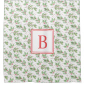 Rode monogram | KerstHolly Berries Show Douchegordijn (Voorkant)