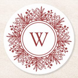 Rode Monogram Kerstmis Ronde Kartonnen Onderzetter