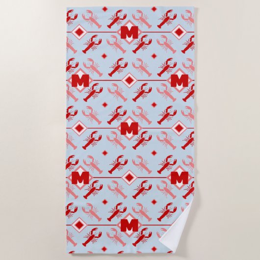 Rode Monogram & Kreeft Zee Leven Kustthema Strandlaken (Voorkant)