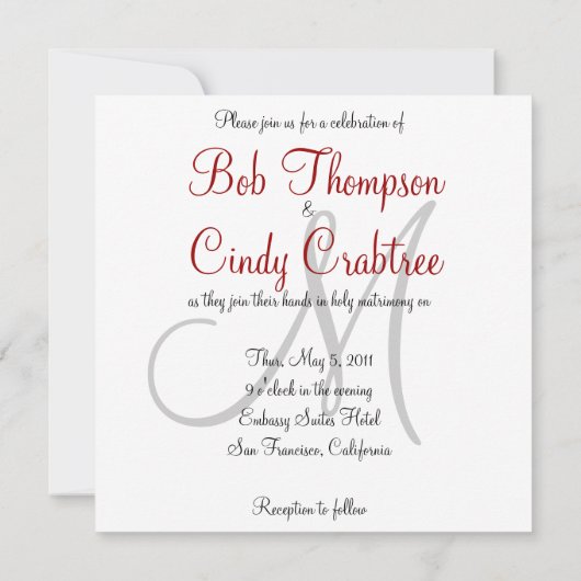 Rode Monogram met Black Bar Uitnodiging voor het H (Achterkant)