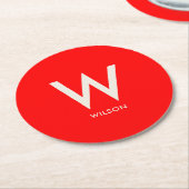 Rode Monogram Persoonlijk Feest Ronde Kartonnen Onderzetter (Gebogen)