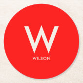 Rode Monogram Persoonlijk Feest Ronde Kartonnen Onderzetter (Voorkant)