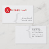 Rode Monogram Substituut Visitekaartje leraar (Voorkant / Achterkant)