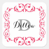 Rode monogram vierkante sticker (Voorkant)