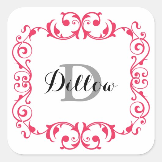Rode monogram vierkante sticker (Voorkant)