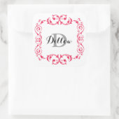 Rode monogram vierkante sticker (Tas)