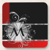 Rode monogram voor zwart en zilver drankjes onderzetter (Voorkant)