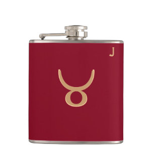 Rode monogramfles - Zodiac - Stier Heupfles
