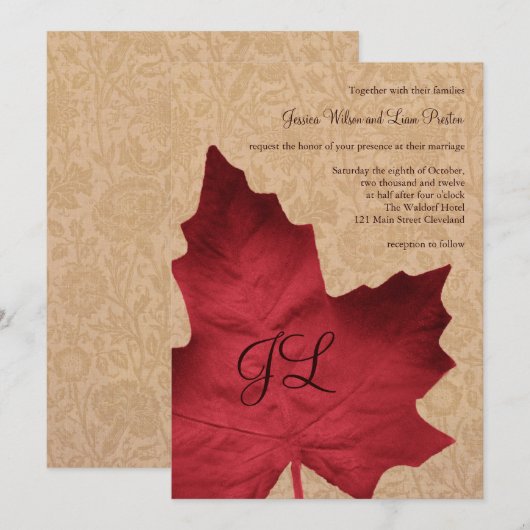 Rode  Monogrammed Wedding Uitnodiging (Voorkant / Achterkant)