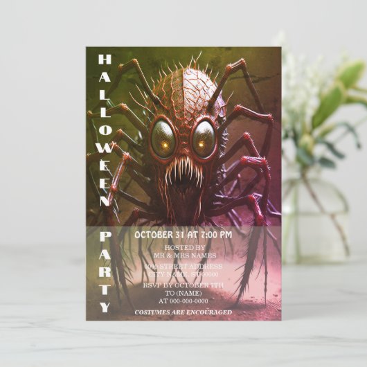Rode Monster Halloween Party Uitnodiging (Staand voorkant)