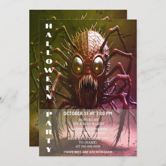 Rode Monster Halloween Party Uitnodiging (Voorkant / Achterkant)