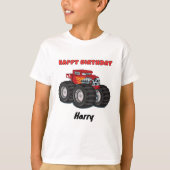 Rode Monster Truck Custom Happy Birthday Naam T-shirt (Voorkant)