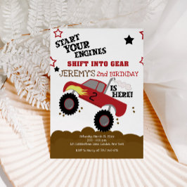 Rode Monster Truck Start Your Engines Verjaardag Kaart