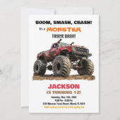 Rode Monster Truck Verjaardag Uitnodigingen (Voorkant)