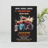 Rode Monster Truck Verjaardag Uitnodigingen (Staand voorkant)