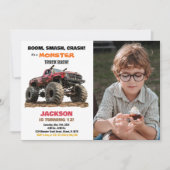 Rode Monster Truck Verjaardag Uitnodigingen foto (Voorkant)